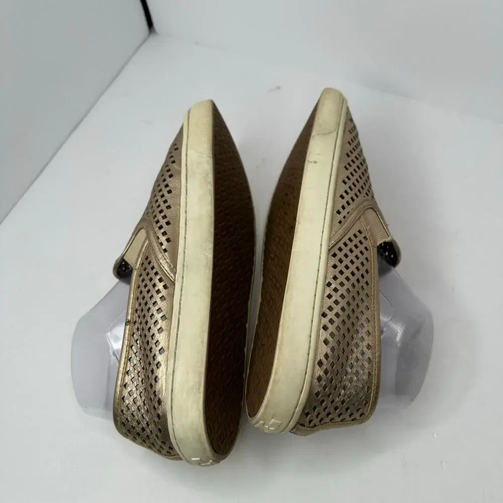 Tory Burch Women size 9.5 Metallic Gold Perforated Leather Slip On Shoes